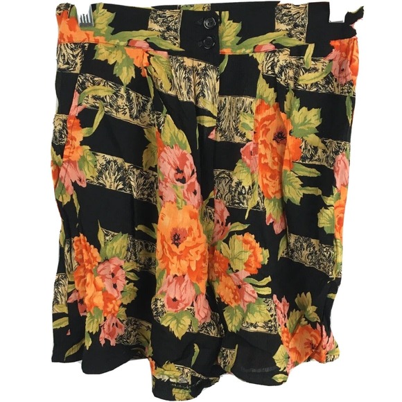 Ormond Shorts Womens Sz 6 Vintage Black Orange Floral High Rise Flowy - Picture 1 of 8